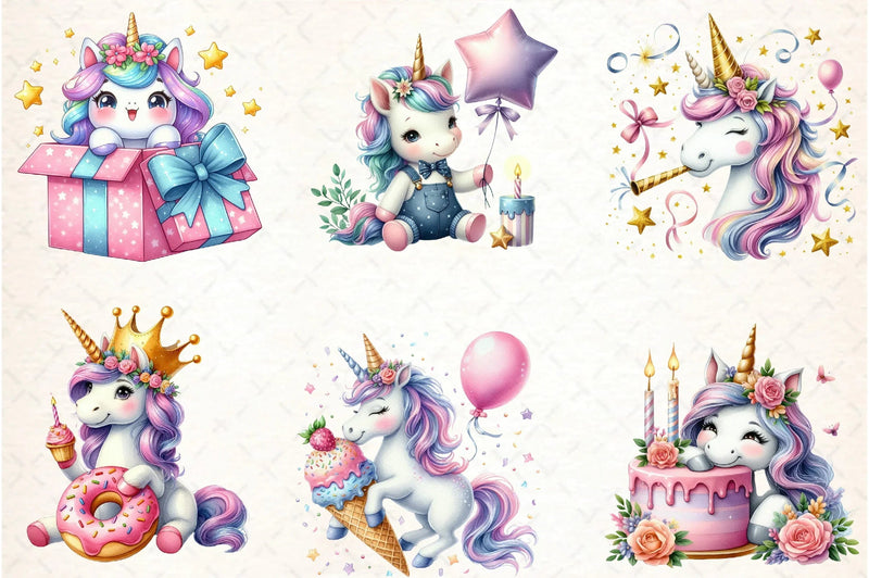 Kawaii Unicorn Party Clipart Bundle - CraftNest - Digital Crafting and Art