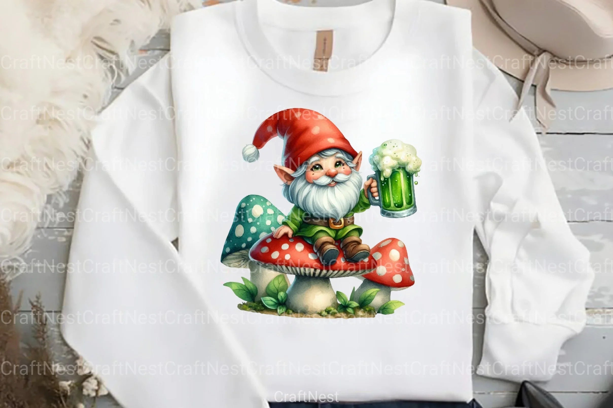 St. Patrick's Day Gnomes on Mushroom Clipart Bundle - CraftNest - Digital Crafting and Art