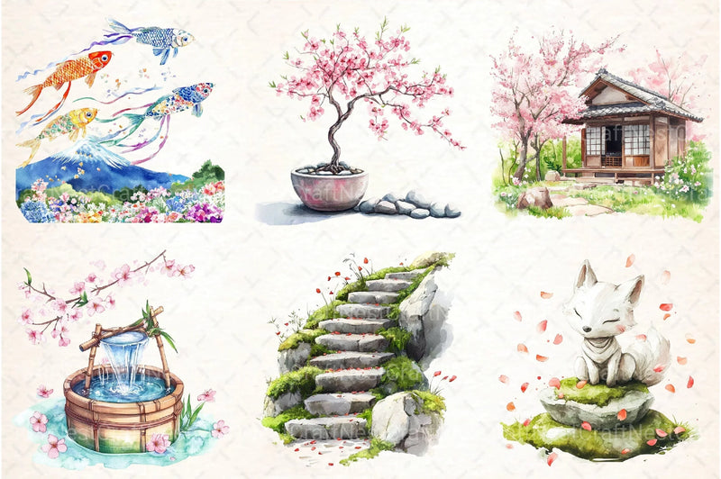 Japanese Spring Garden Clipart Bundle - CraftNest - Digital Crafting and Art