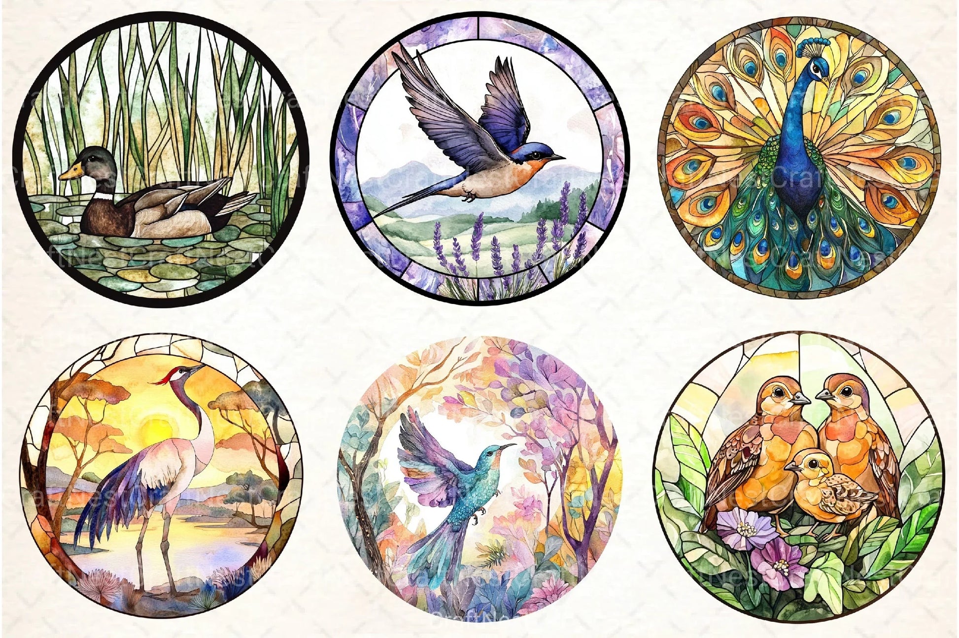 Round Stained Glass Birds Clipart Bundle 4 - CraftNest - Digital Crafting and Art
