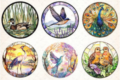 Round Stained Glass Birds Clipart Bundle 4 - CraftNest - Digital Crafting and Art