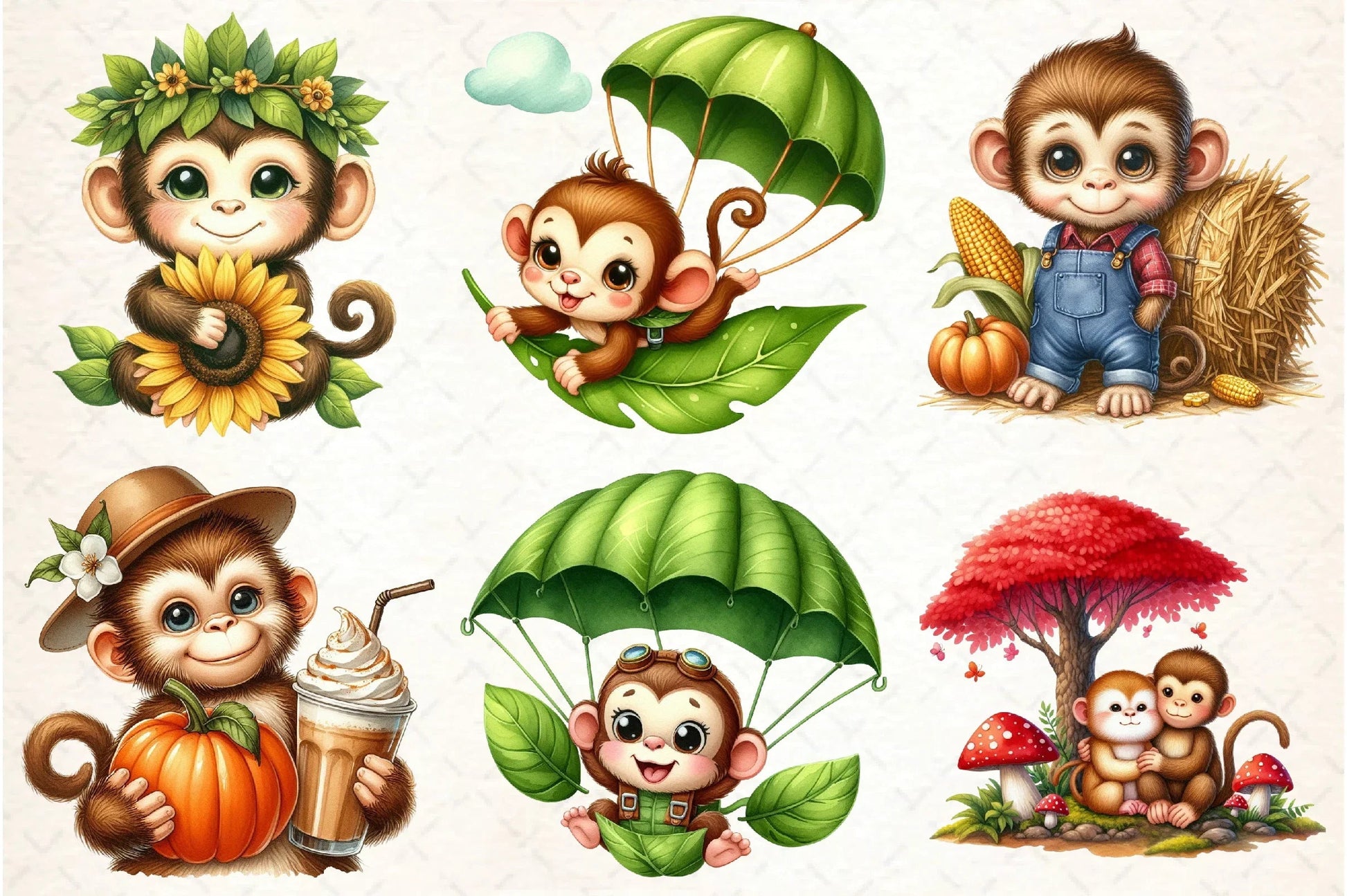 Cute Autumn Monkey Clipart Bundle - CraftNest - Digital Crafting and Art