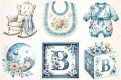 Blue Toile Baby Clipart Bundle - CraftNest - Digital Crafting and Art