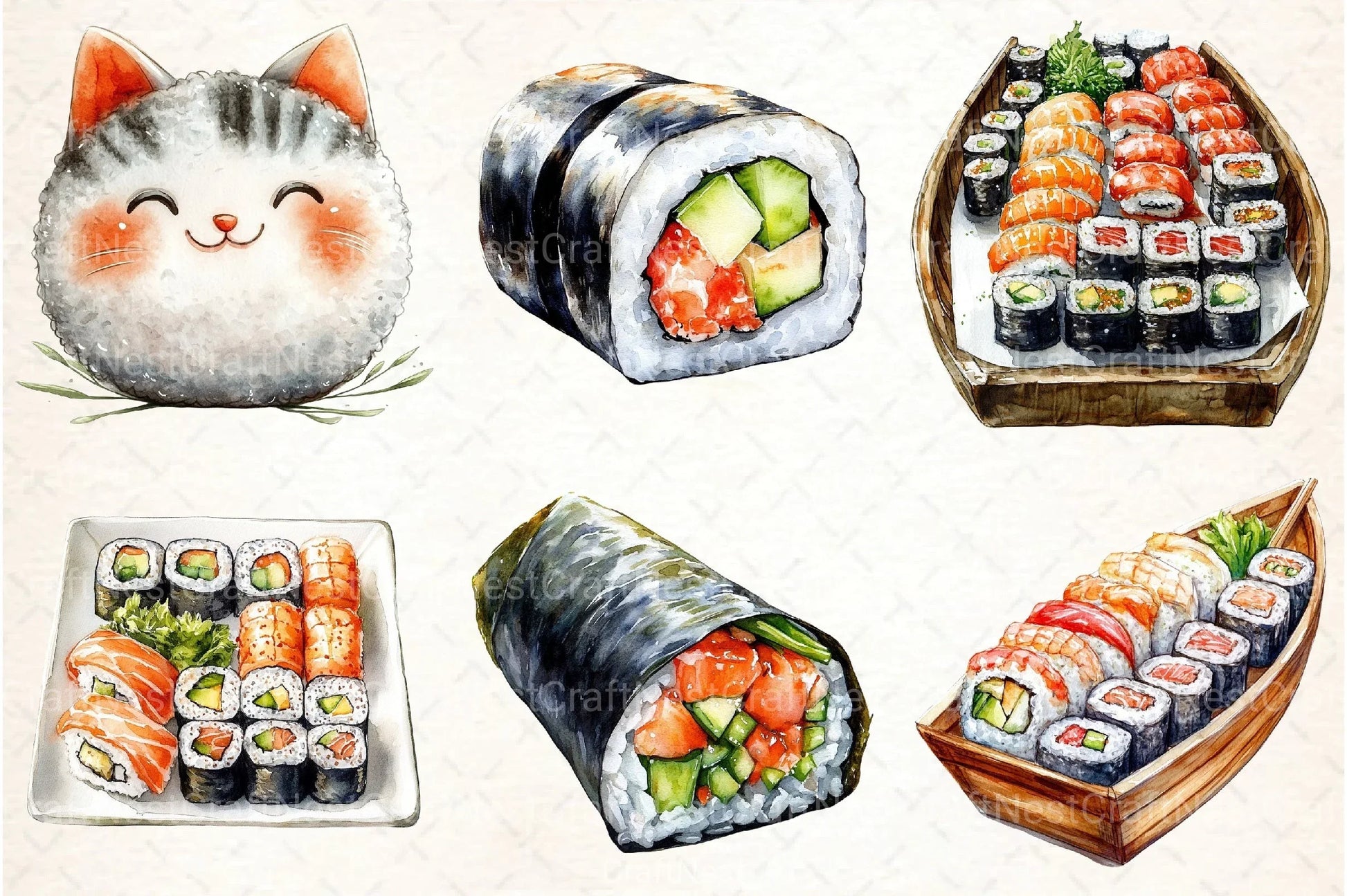 Sushi Japanese Food Clipart Bundle - CraftNest - Digital Crafting and Art