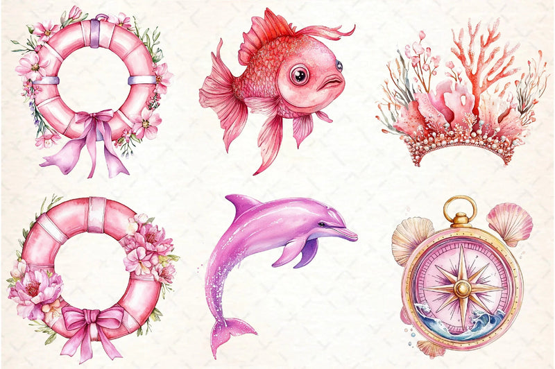 Pink Sea Adventure Clipart Bundle - CraftNest - Digital Crafting and Art