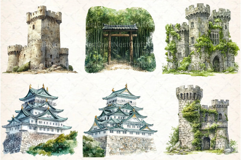 Japanese Castles Clipart Bundle - CraftNest - Digital Crafting and Art