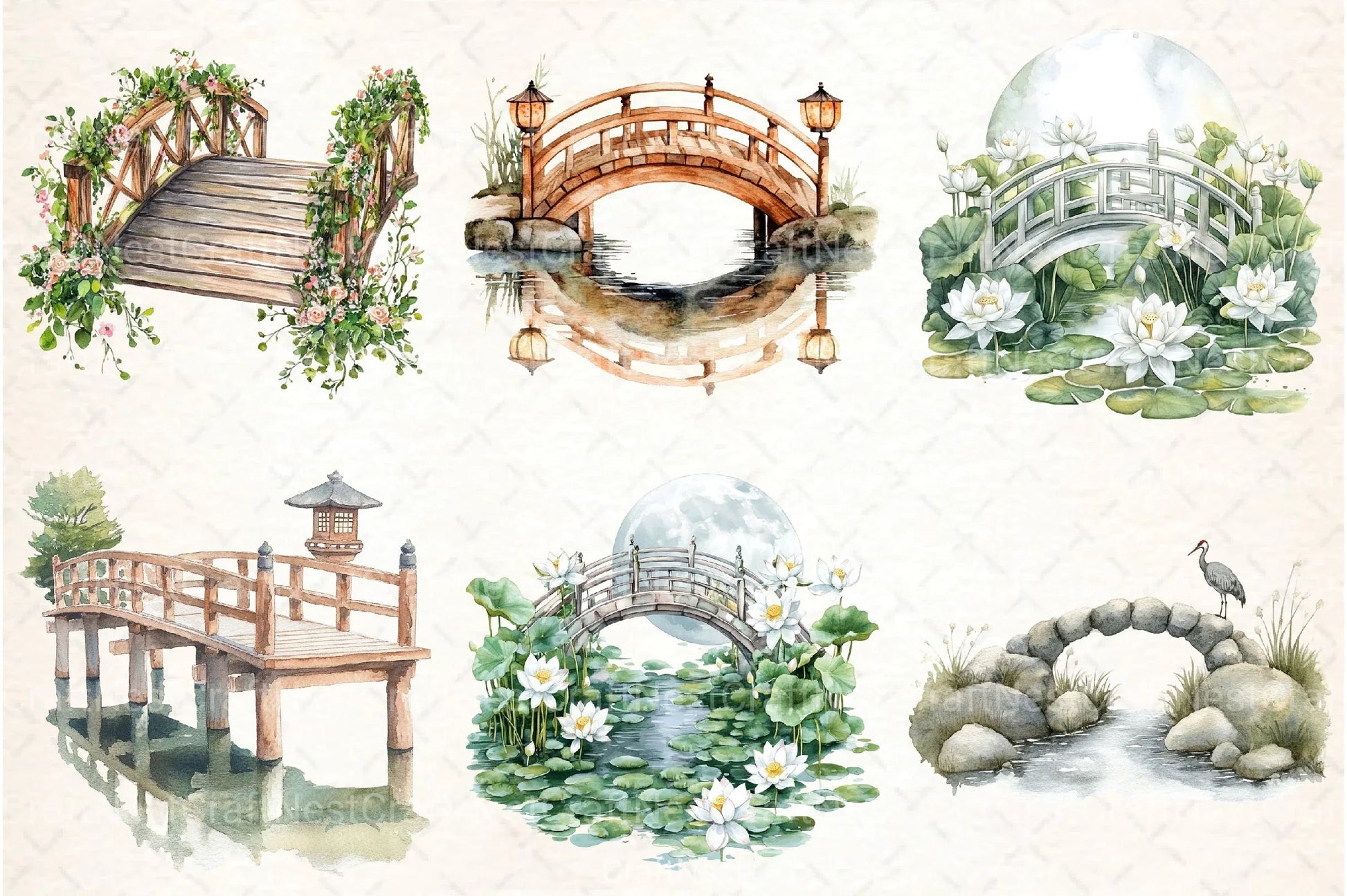 Serene Japanese Moon Bridge Clipart Bundle - CraftNest - Digital Crafting and Art