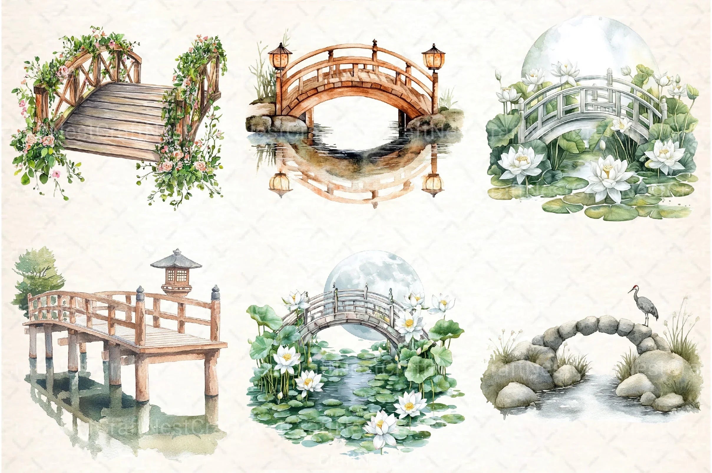 Serene Japanese Moon Bridge Clipart Bundle - CraftNest - Digital Crafting and Art