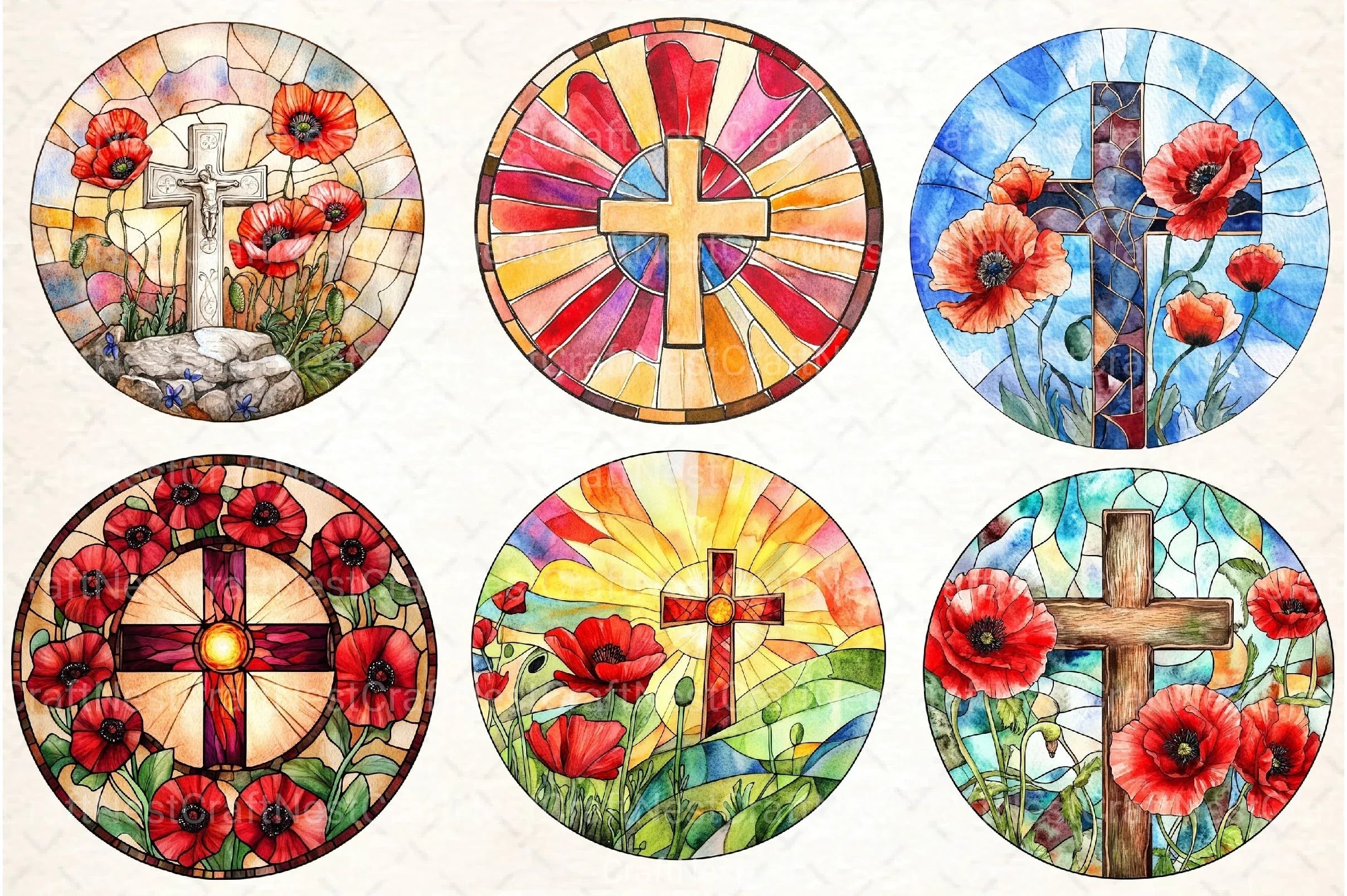 Poppy & Cross Faux Stained Glass Clipart Bundle 13 - CraftNest - Digital Crafting and Art