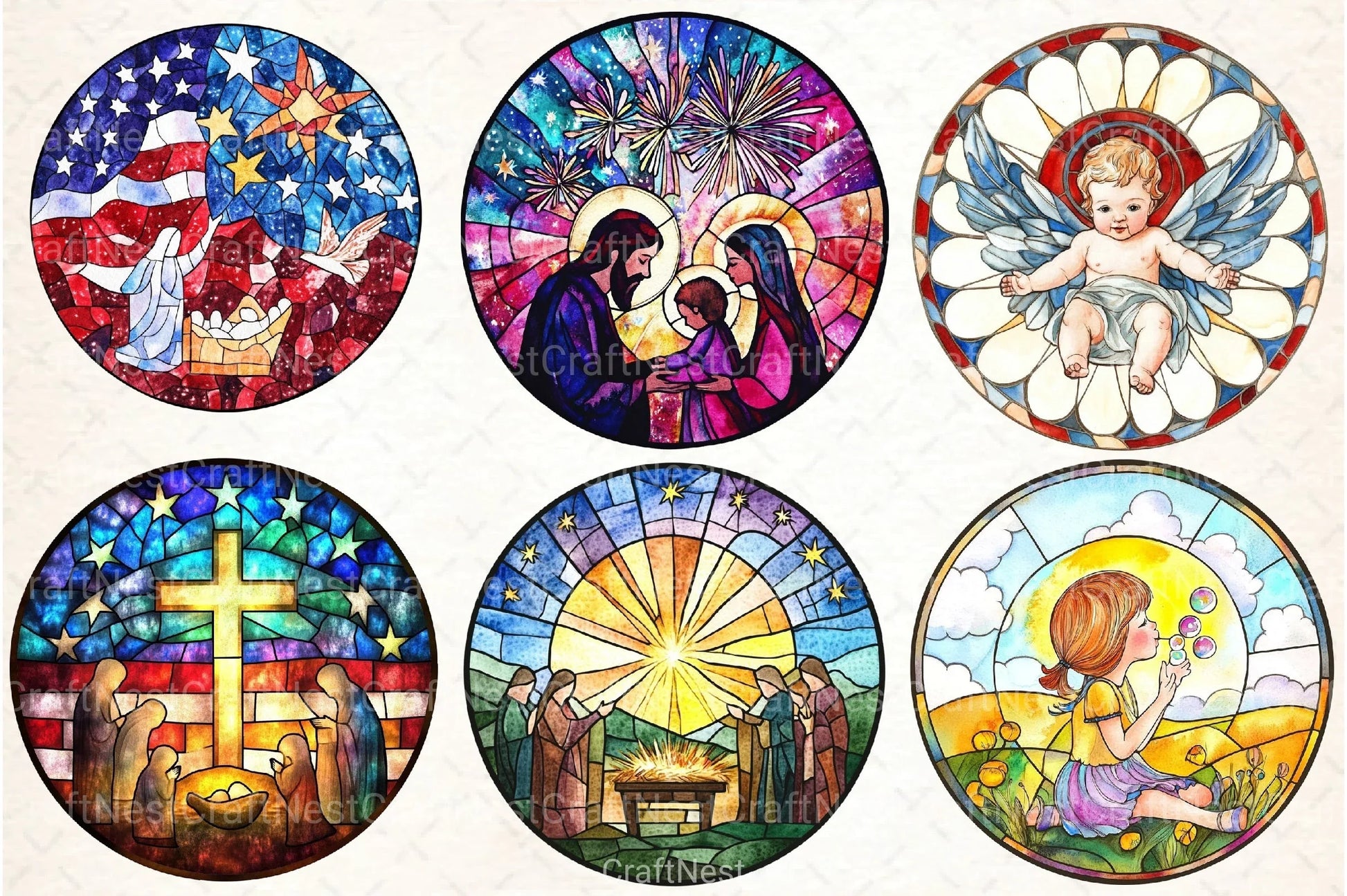 Round Stained Glass 4th of July Nativity Clipart Bundle 88 - CraftNest - Digital Crafting and Art