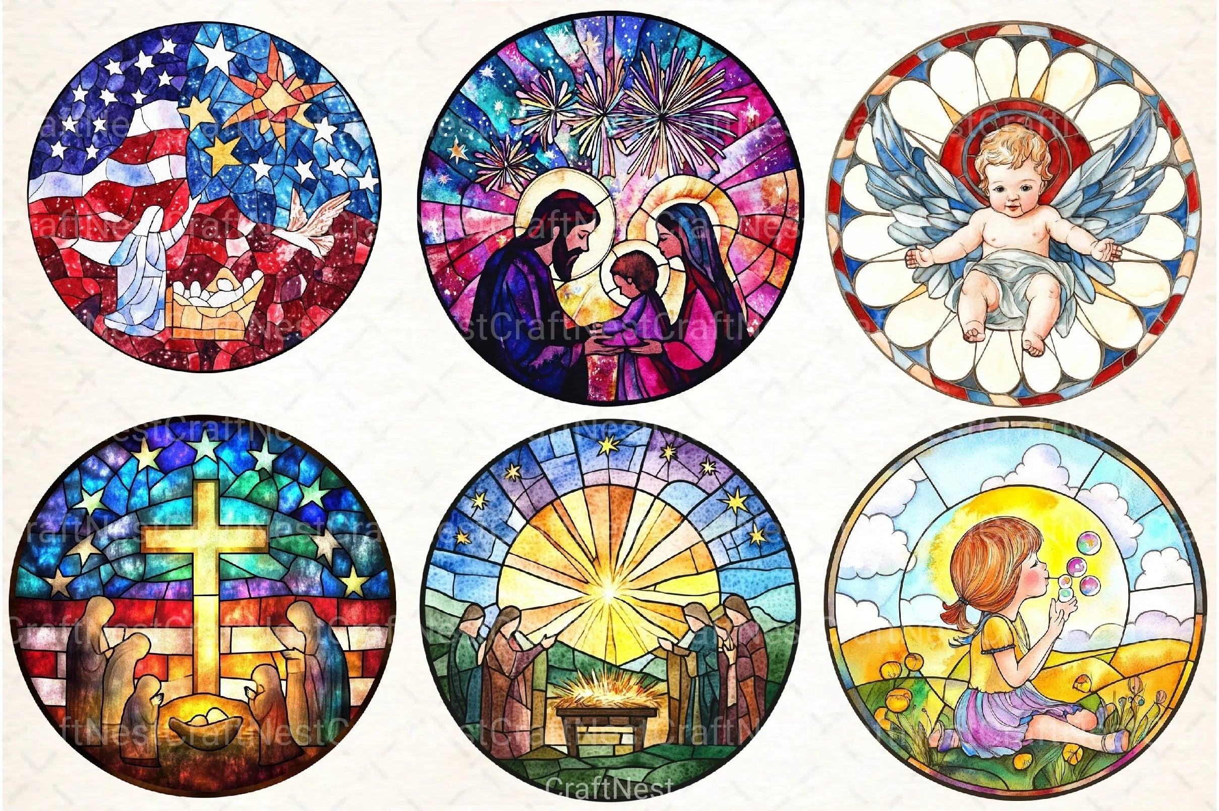 Round Stained Glass 4th of July Nativity Clipart Bundle 88 - CraftNest - Digital Crafting and Art