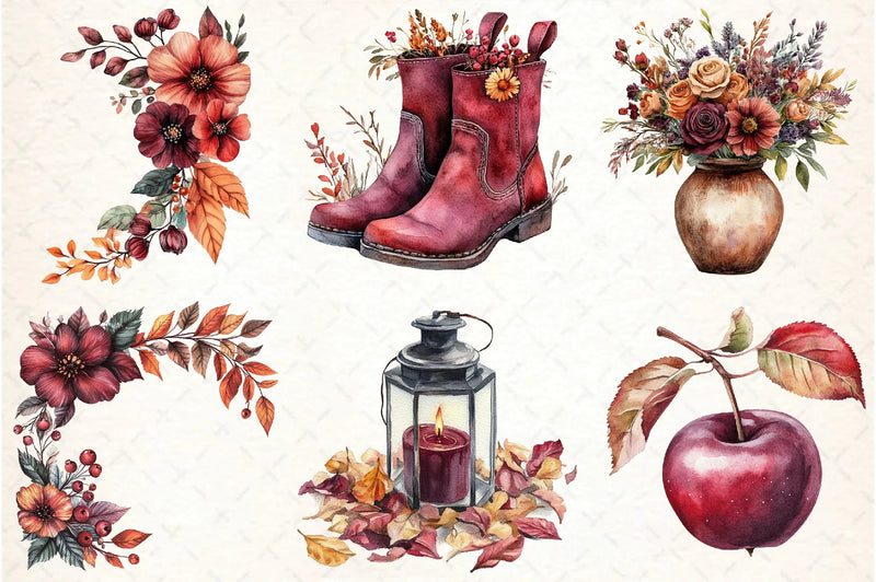 Burgundy Autumn Clipart Bundle - CraftNest - Digital Crafting and Art