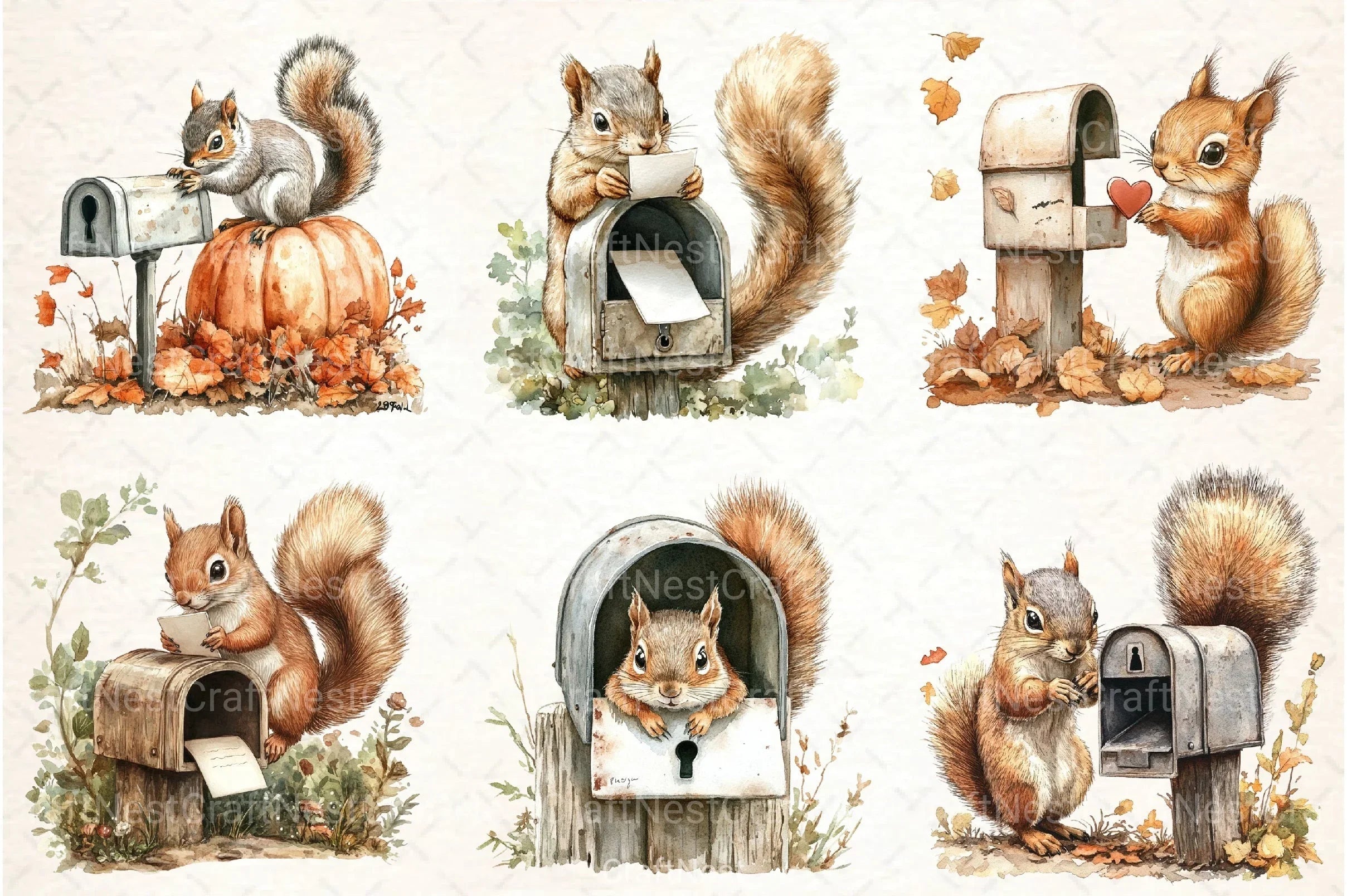 Autumn Squirrel with Mailbox Clipart Bundle 4 - CraftNest - Digital Crafting and Art