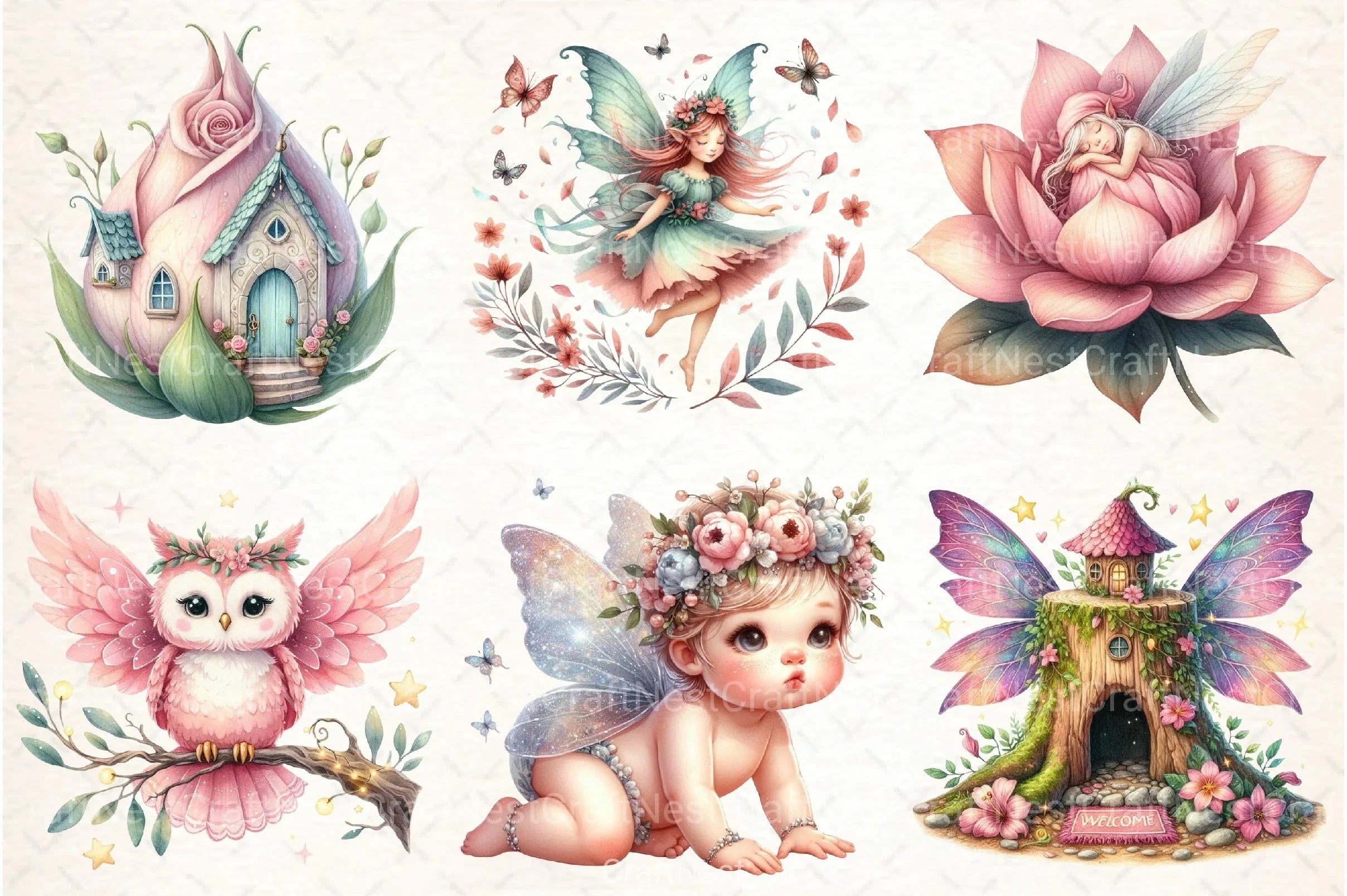 Pink Woodland Fairy Clipart Bundle - CraftNest - Digital Crafting and Art