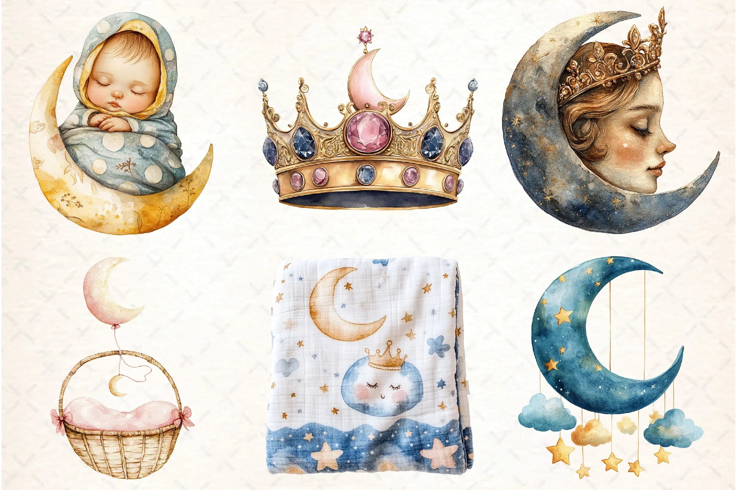 Dreamy Princess Moon Baby Clipart Bundle - CraftNest - Digital Crafting and Art