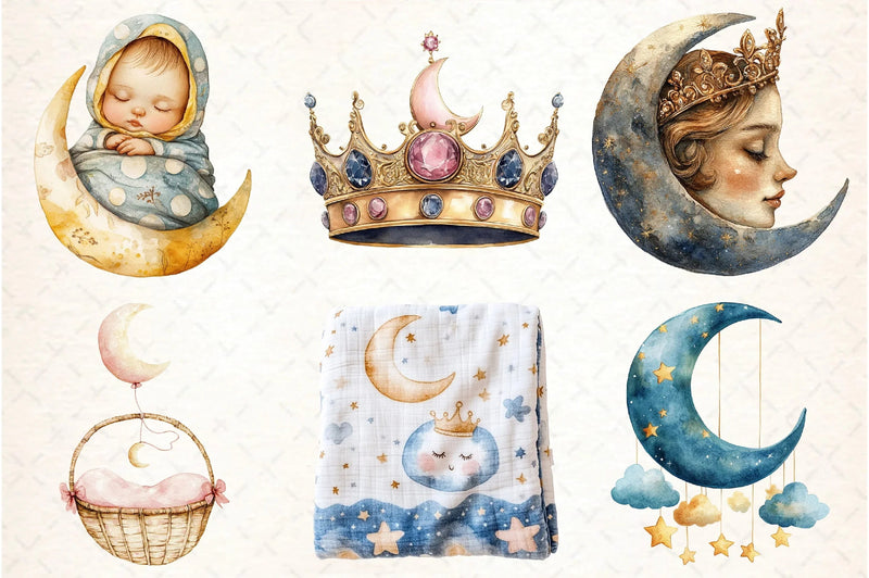 Dreamy Princess Moon Baby Clipart Bundle - CraftNest - Digital Crafting and Art