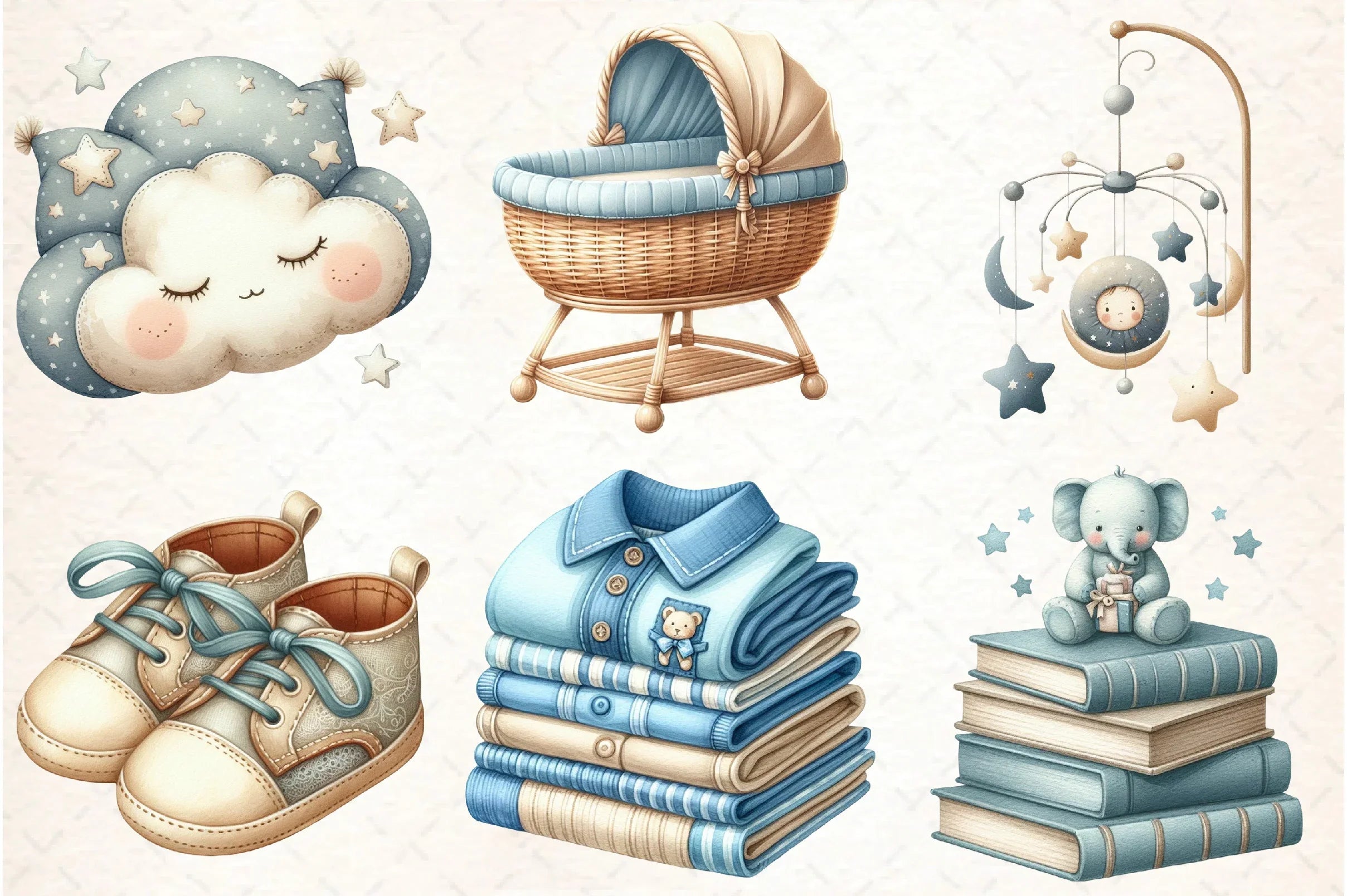 Dusty Blue Beige Baby Nursery Clipart Bundle - CraftNest - Digital Crafting and Art