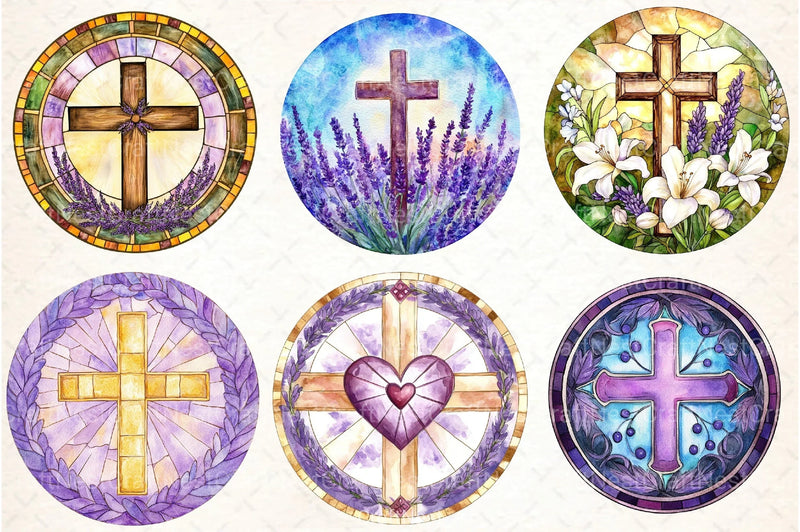 Lavender Blessing & Cross Stained Glass Clipart Bundle - CraftNest - Digital Crafting and Art