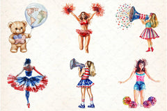 Cheerleader 4th of July Clipart Bundle - CraftNest - Digital Crafting and Art