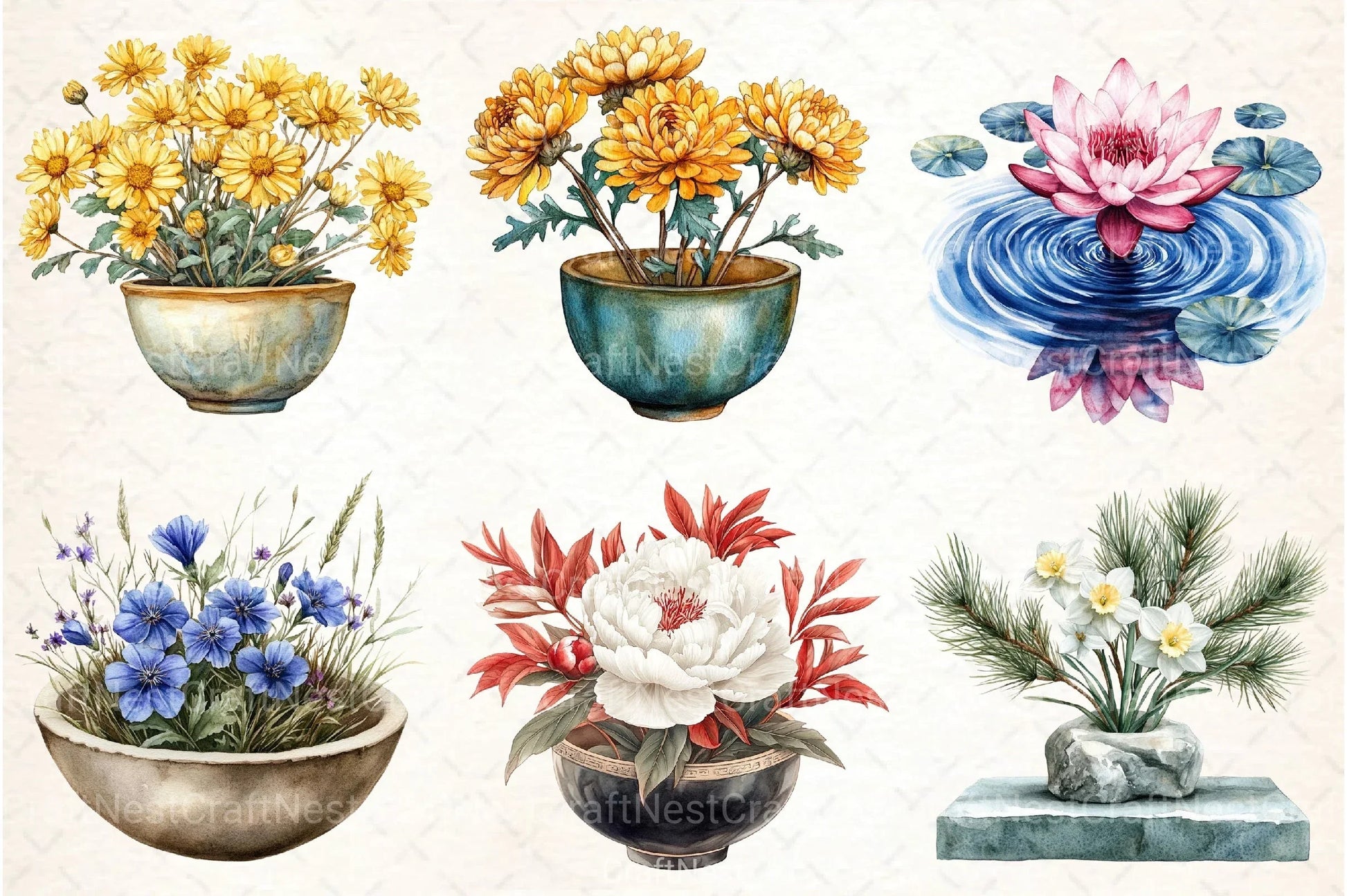 Asian Culture Japanese Ikebana Clipart Bundle - CraftNest - Digital Crafting and Art