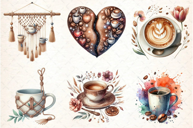 Coffee Lover Boho Clipart Bundle - CraftNest - Digital Crafting and Art