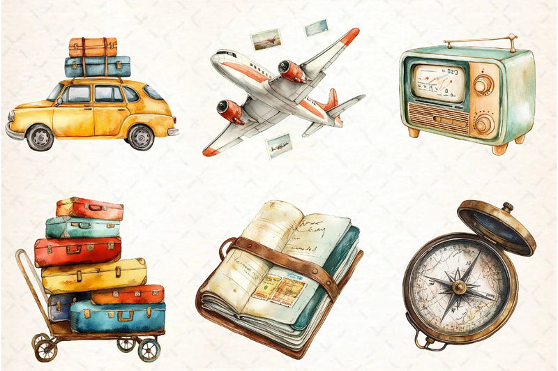 Retro Travel Clipart Bundle - CraftNest - Digital Crafting and Art