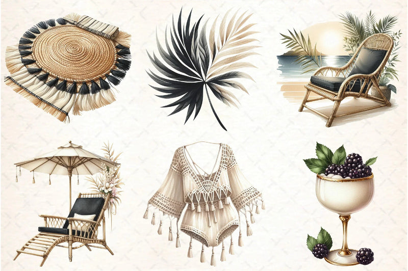 Ivory and Black Summer Clipart Bundle - CraftNest - Digital Crafting and Art