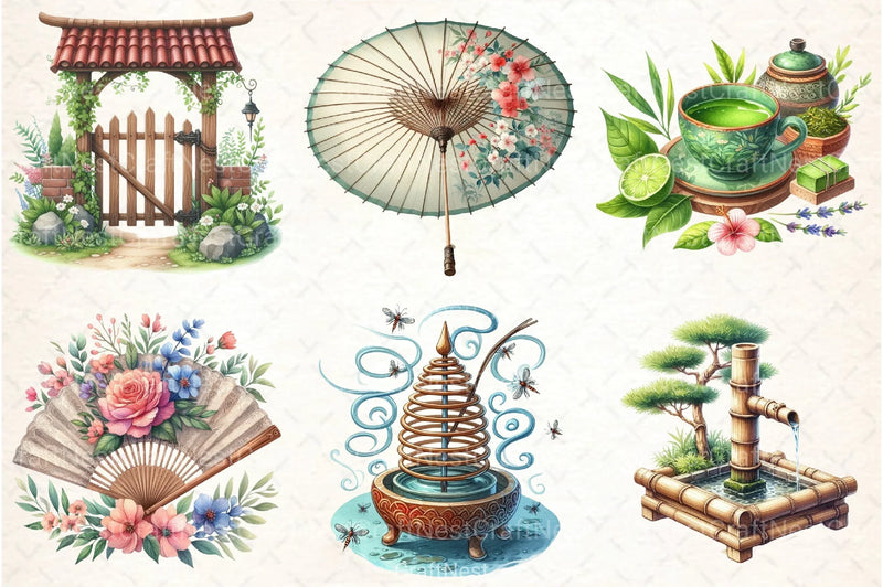 Japanese Summer Garden Clipart Bundle - CraftNest - Digital Crafting and Art