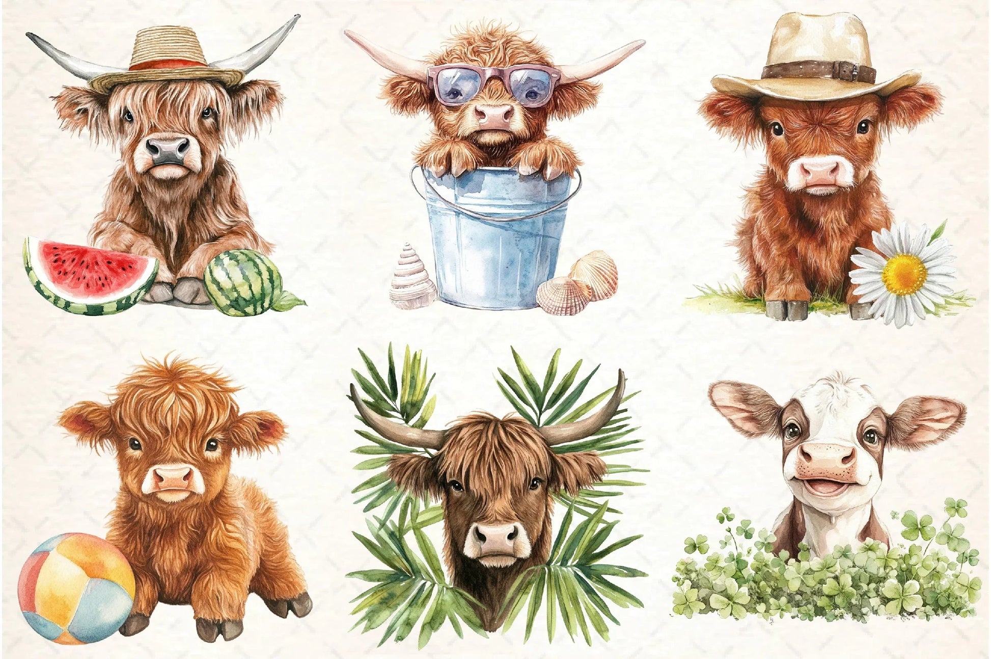 Summer Highland Cow Clipart Bundle - CraftNest - Digital Crafting and Art