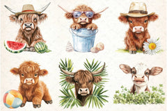 Summer Highland Cow Clipart Bundle - CraftNest - Digital Crafting and Art