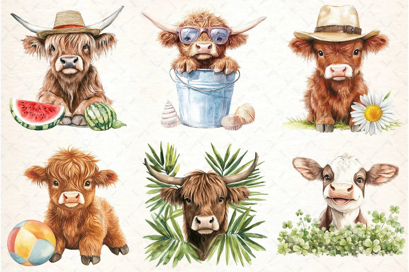 Summer Highland Cow Clipart Bundle - CraftNest - Digital Crafting and Art