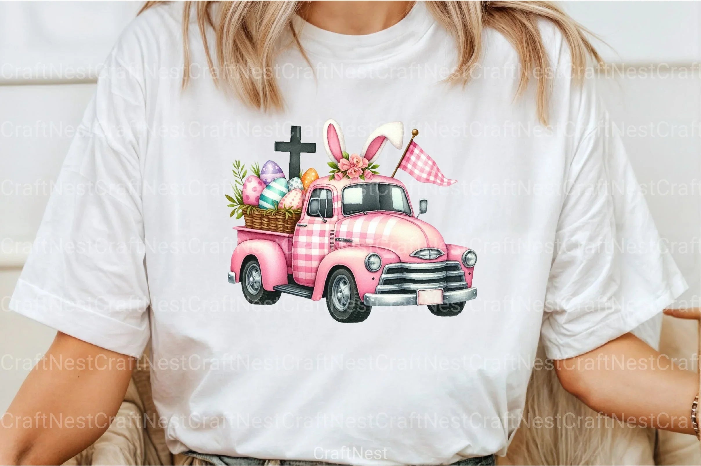Pink Checkered Truck with Bunny Ears Clipart Bundle 90 - CraftNest - Digital Crafting and Art