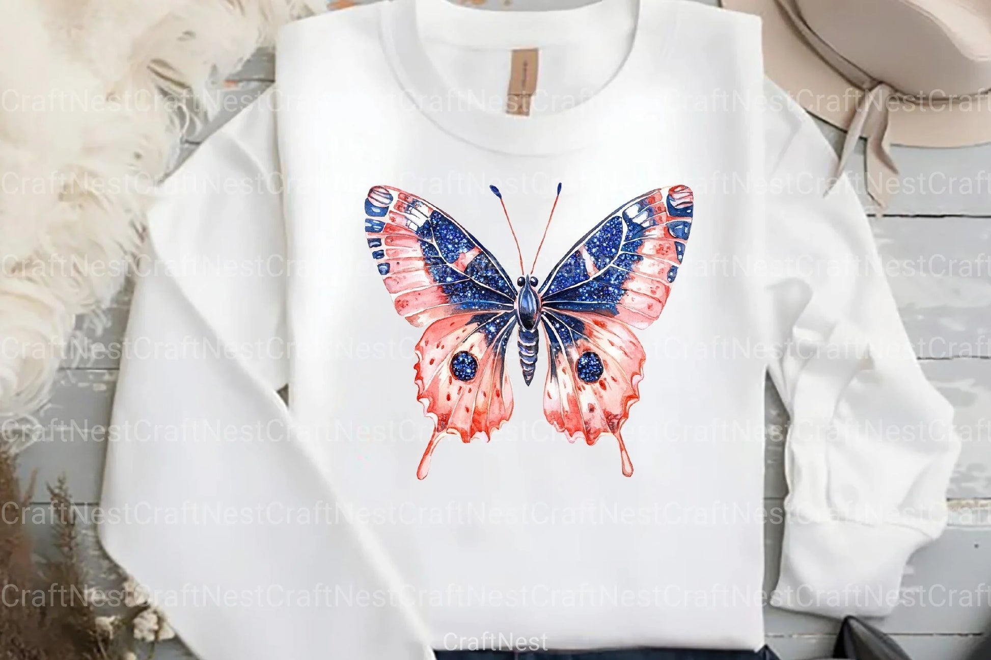 Blush Blue Glitter Butterflies Clipart Bundle - CraftNest - Digital Crafting and Art