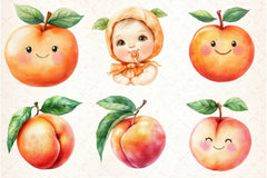 Cute Peaches Garden Fruit Clipart Bundle - CraftNest - Digital Crafting and Art