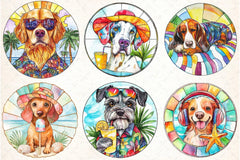 Round Stained Glass Summer Dog Clipart Bundle - CraftNest - Digital Crafting and Art