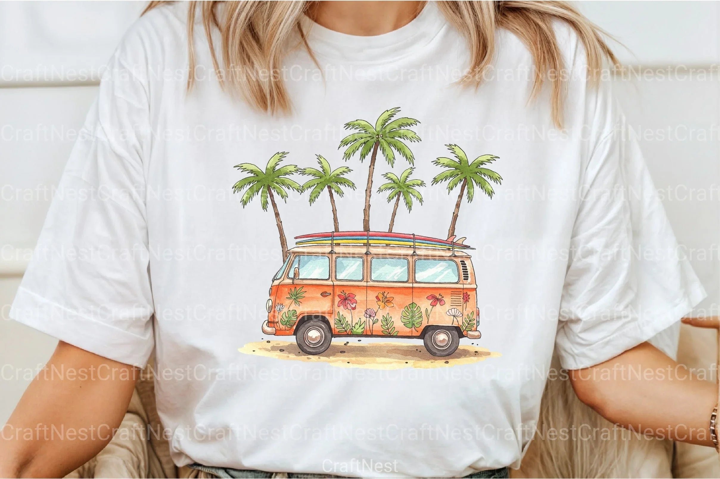 Vintage Van with Surfboards Clipart Bundle - CraftNest - Digital Crafting and Art