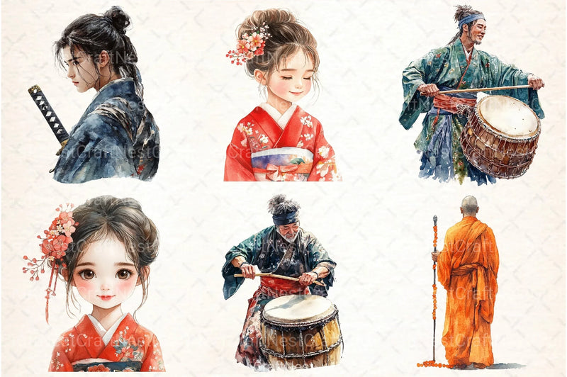 Vintage Japanese People Clipart Bundle - CraftNest - Digital Crafting and Art