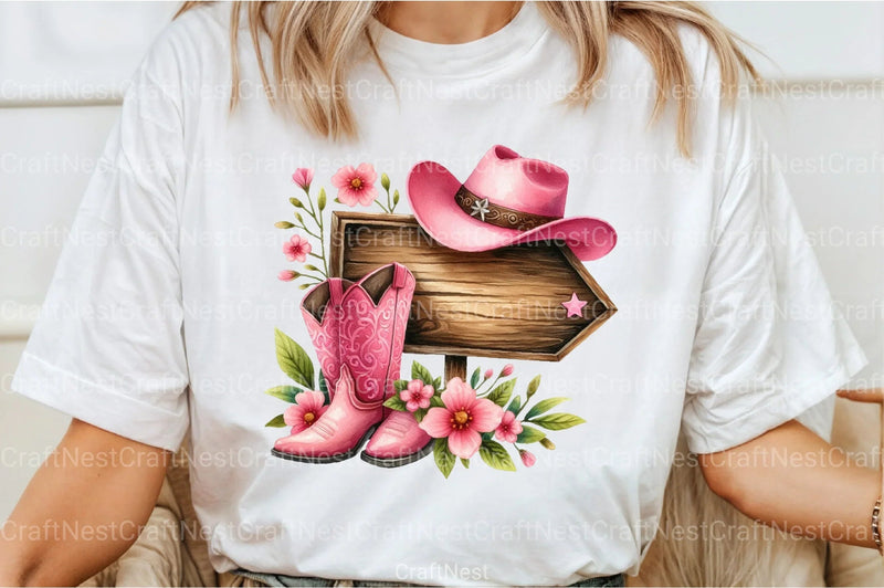 Wooden Sign with Pink Cowboy Hat Clipart Bundle - CraftNest - Digital Crafting and Art