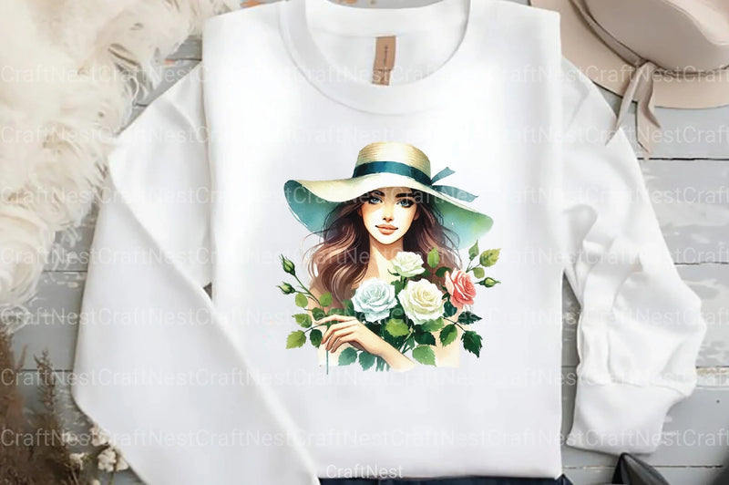 Spring White Roses & Woman Clipart Bundle 1 - CraftNest - Digital Crafting and Art