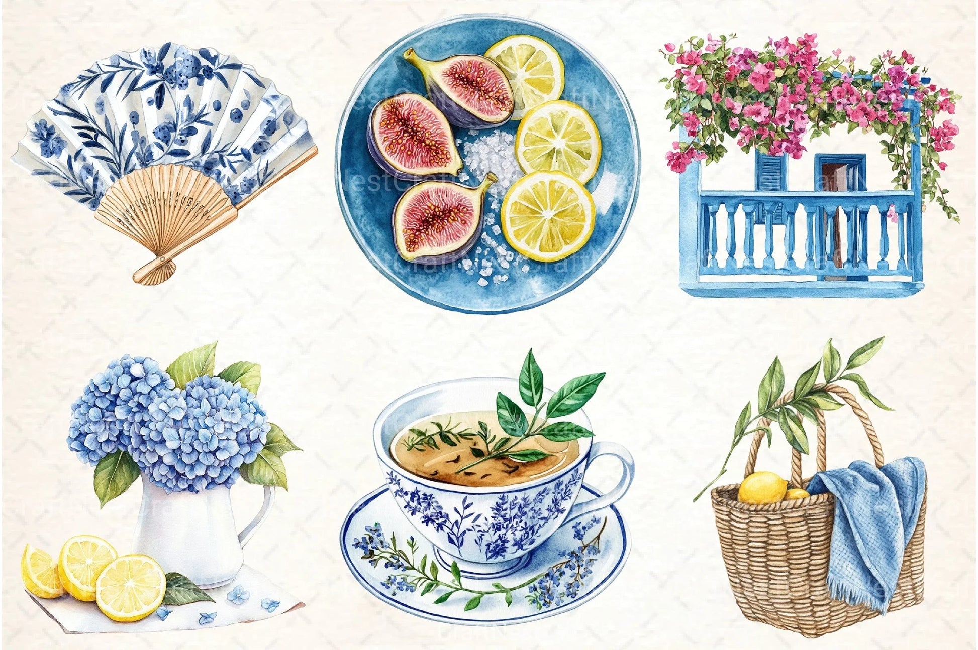 Blue Summer Mediterranean Clipart Bundle 2 - CraftNest - Digital Crafting and Art