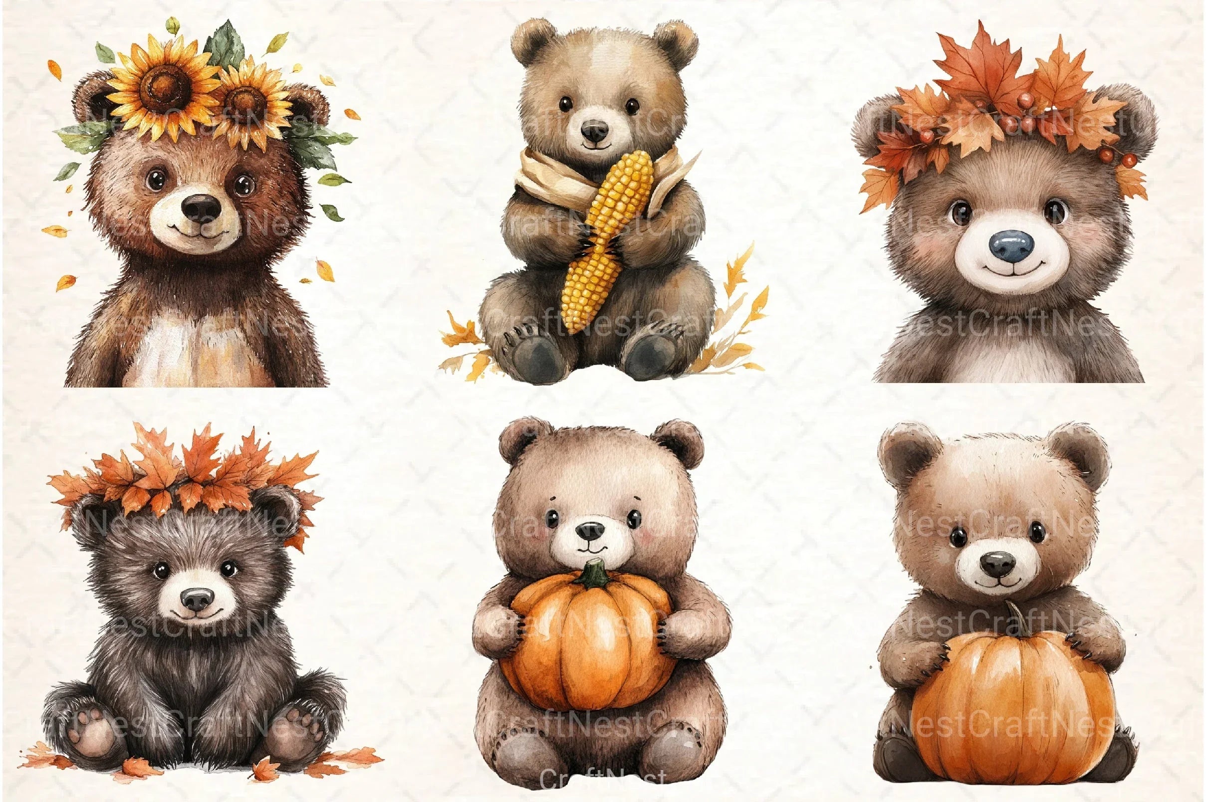 Autumn Bear Clipart Bundle - CraftNest - Digital Crafting and Art
