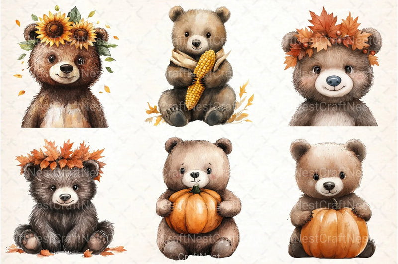 Autumn Bear Clipart Bundle - CraftNest - Digital Crafting and Art