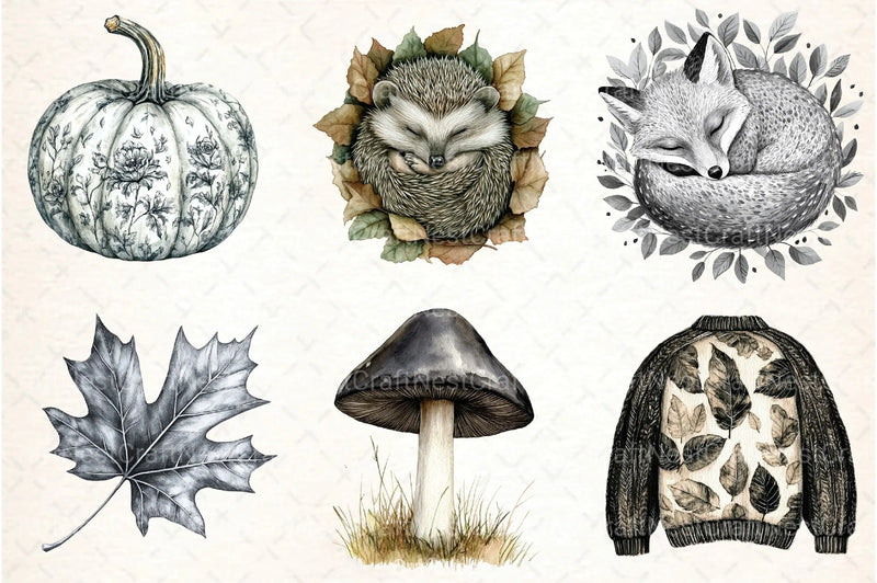 Black & White Autumn Clipart Bundle 1 - CraftNest - Digital Crafting and Art