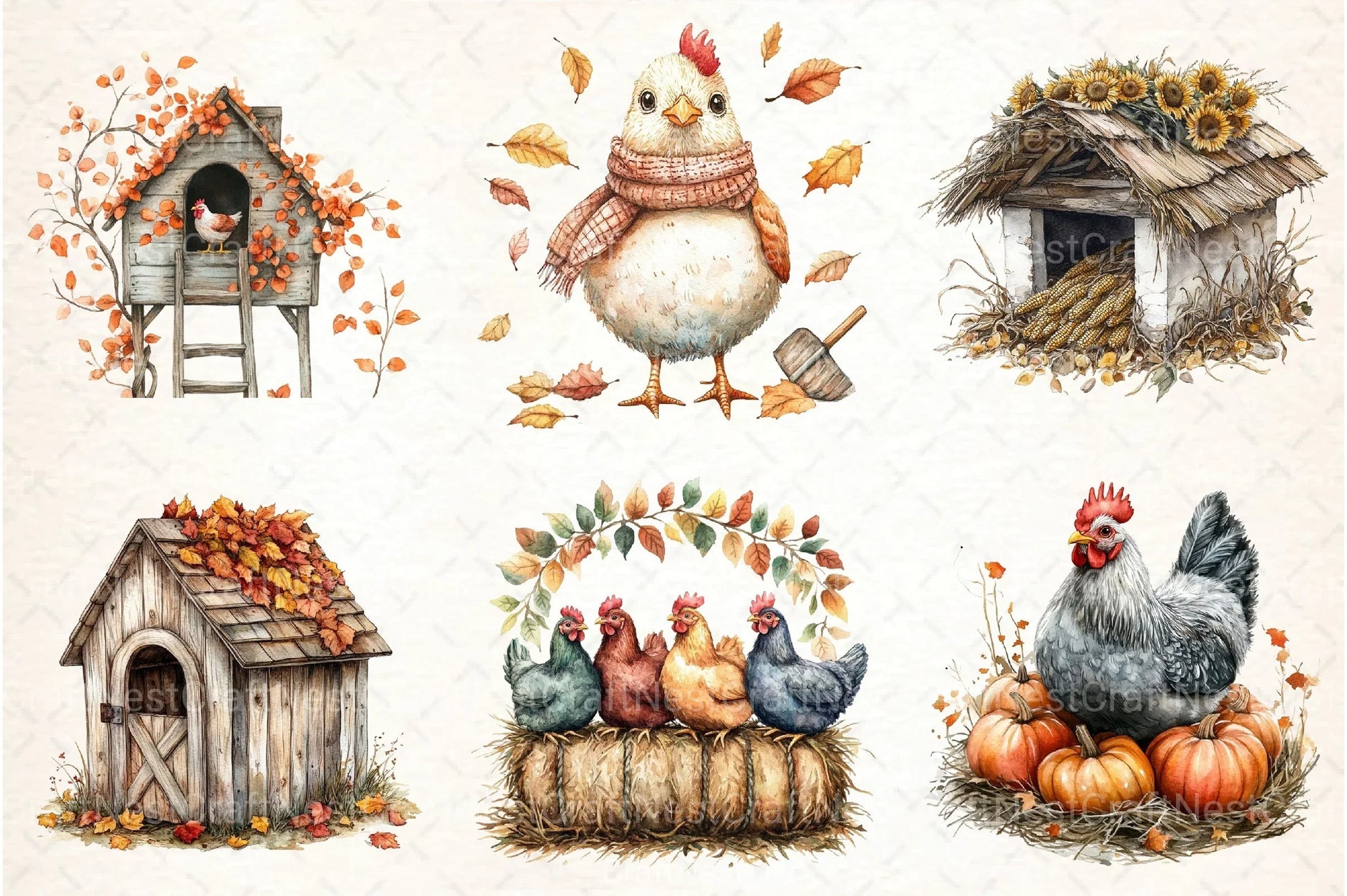 Autumn Chicken Coop Clipart Bundle 99 - CraftNest - Digital Crafting and Art