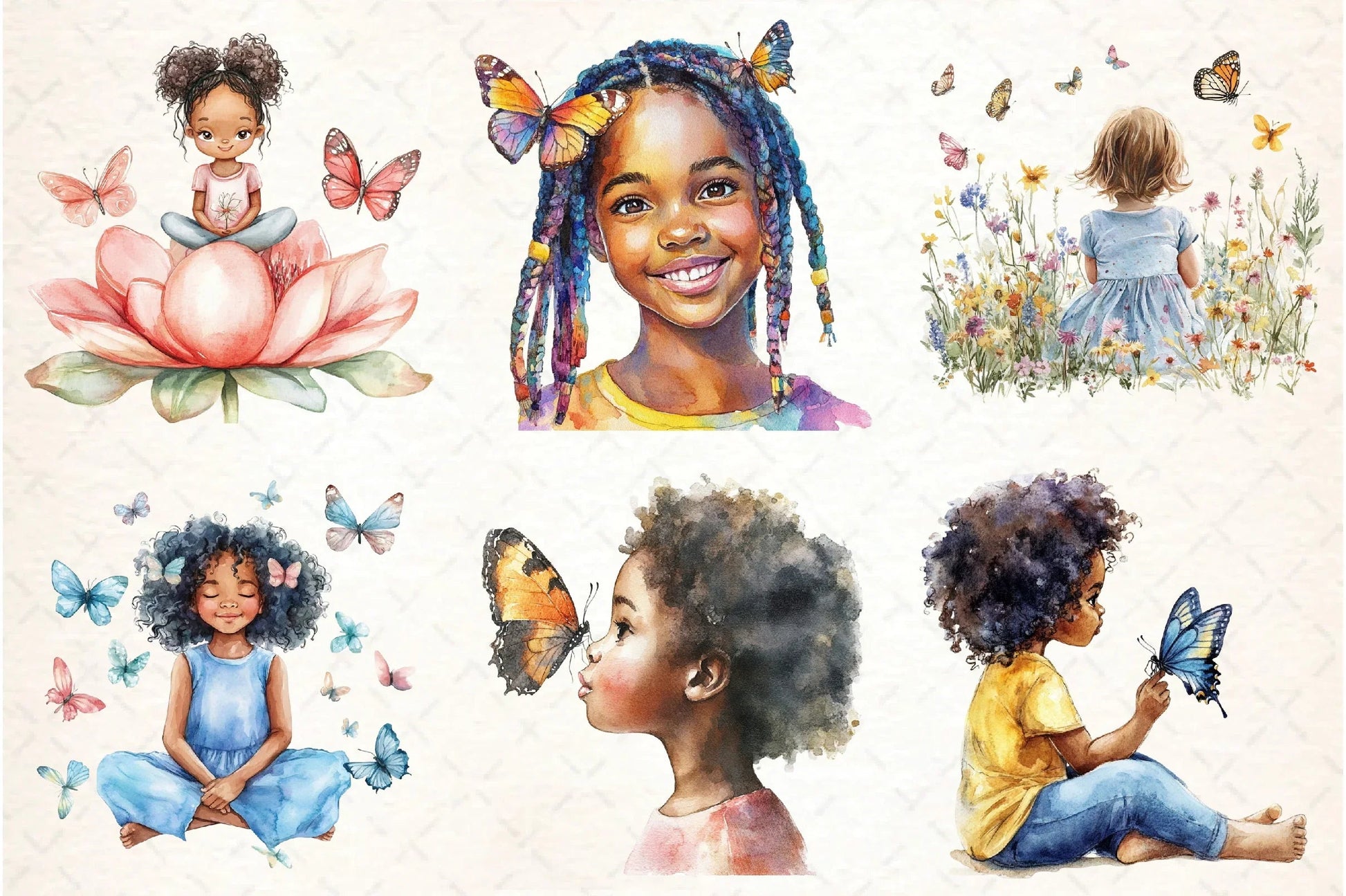 African American Girl with Butterflies Clipart Bundle - CraftNest - Digital Crafting and Art