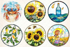 Round Stained Glass Summer Design Clipart Bundle - CraftNest - Digital Crafting and Art