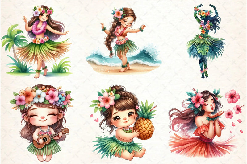 Summer Hula Girl Clipart Bundle - CraftNest - Digital Crafting and Art