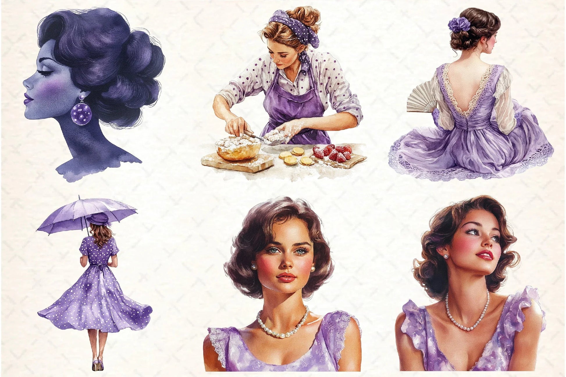 Purple Summer Vintage Woman Clipart Bundle - CraftNest - Digital Crafting and Art