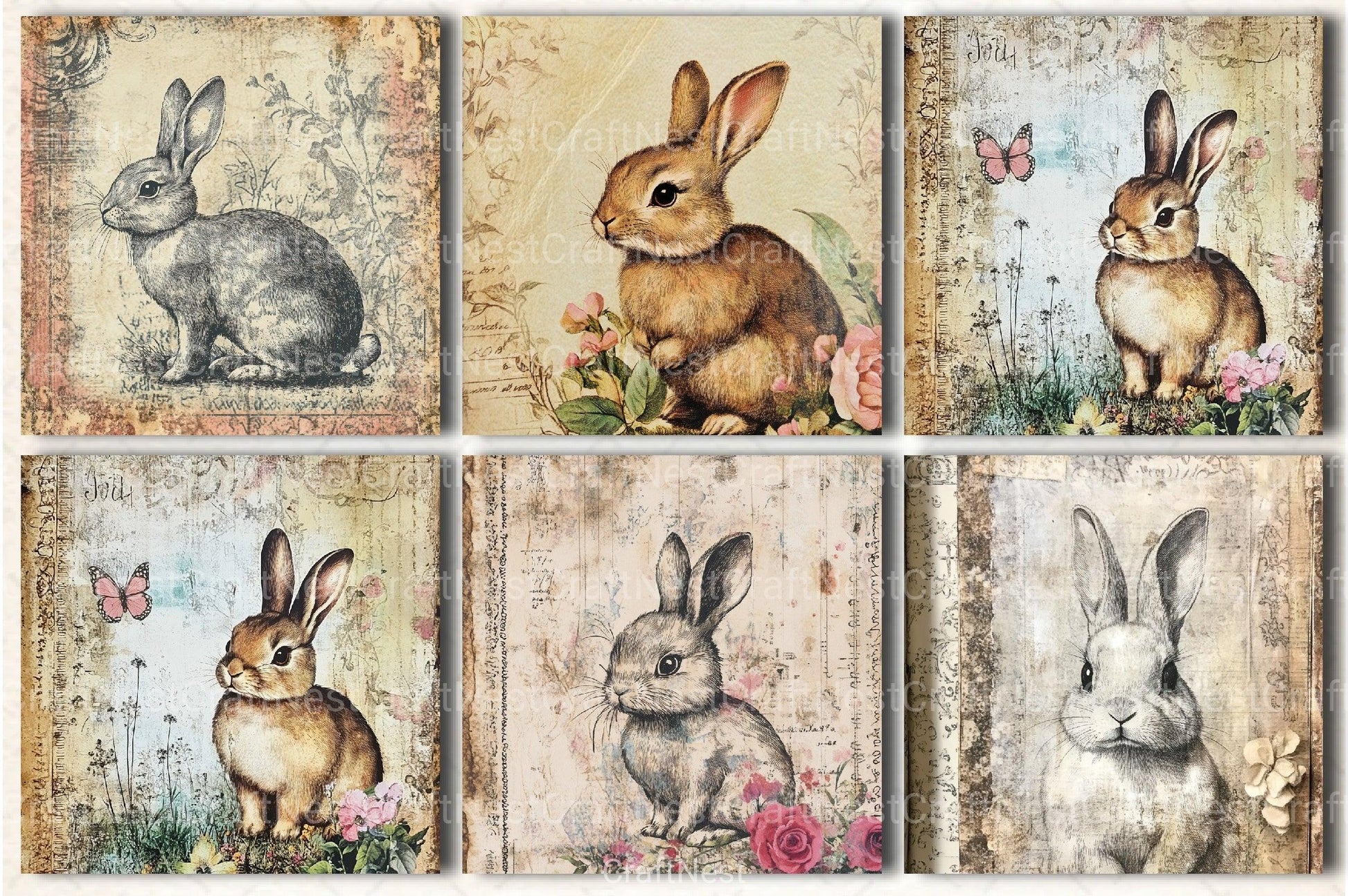 Vintage Bunny Clipart Bundle - CraftNest - Digital Crafting and Art