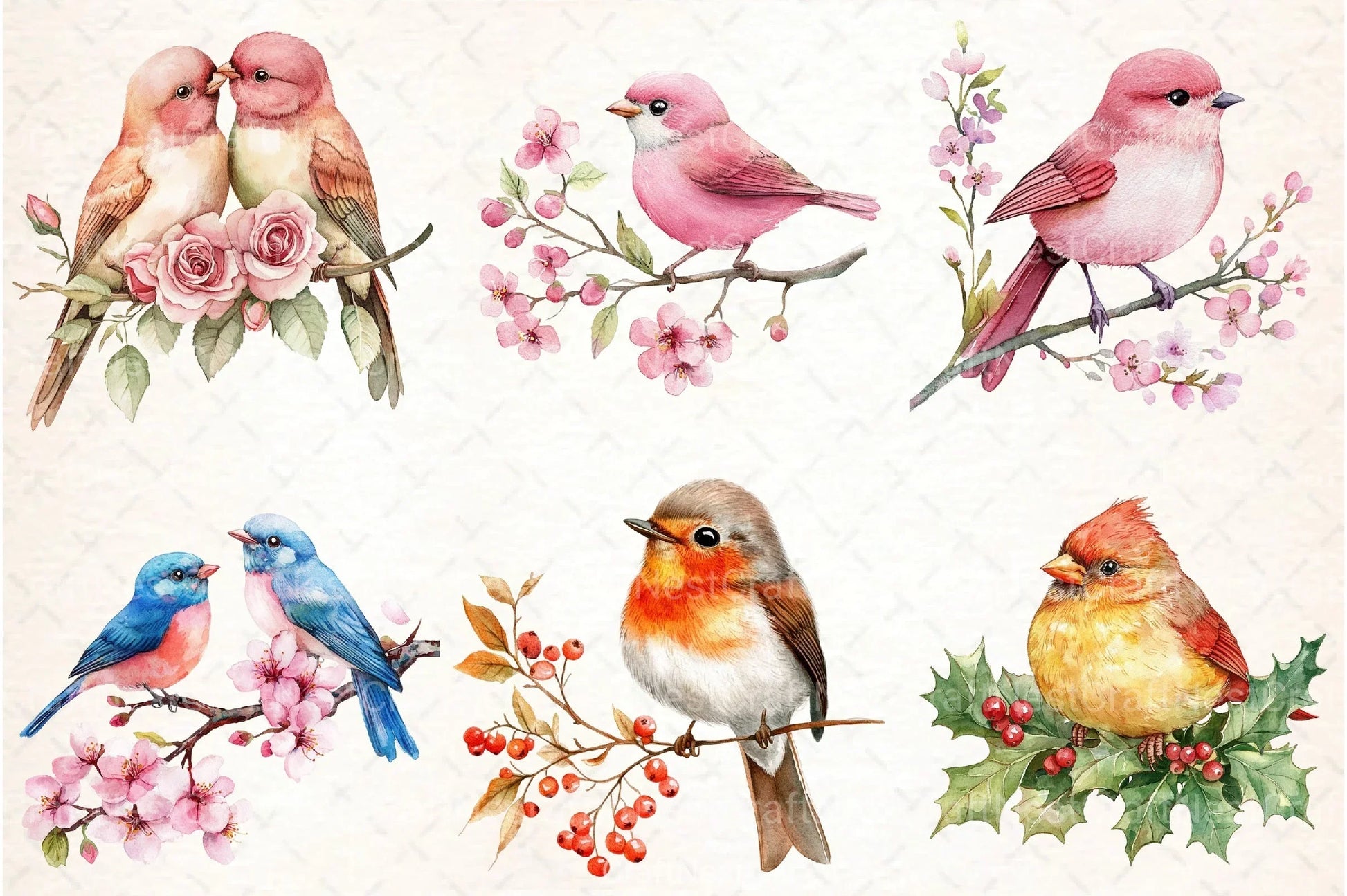 Cute Birds on Branch Clipart Bundle - CraftNest - Digital Crafting and Art